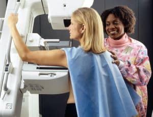 Women getting a mammogram